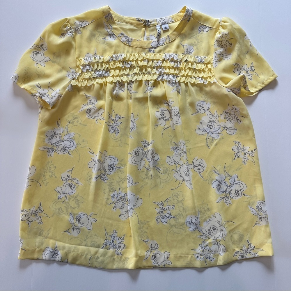 Elle Yellow Floral Smocked Blouse | Ruffle Detail | Spring Top | Size L - Picture 2 of 11